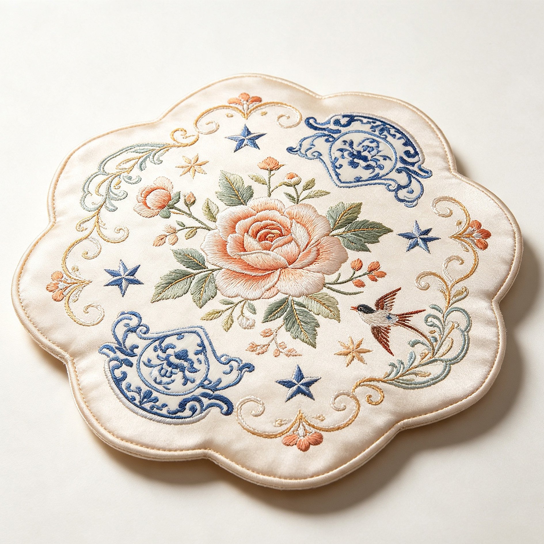 Peony Embroidered Cushion