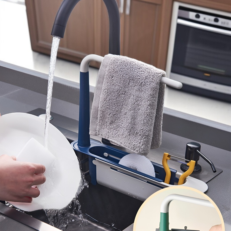 ที่วางจานในอ่างล้างจาน แบบยืดหดได้ ตะกร้ากรองผักและผลไม้ สำหรับห้องครัว