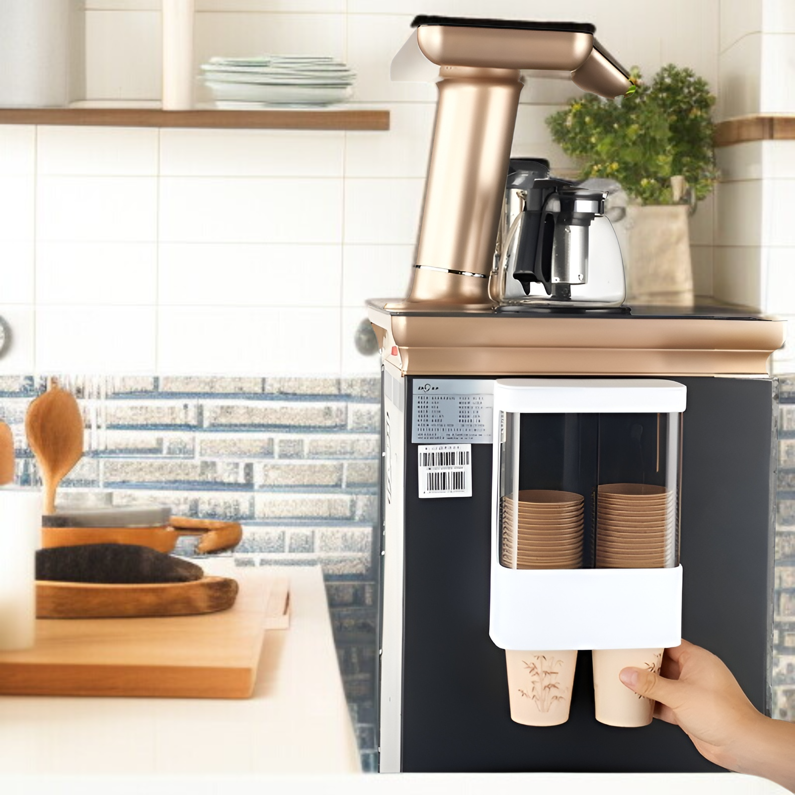 プラスチック使い捨て収納カップラックカップホルダー紙コップディスペンサー防塵ウォーターカップラック壁掛け式ダブルチューブ収納ラック