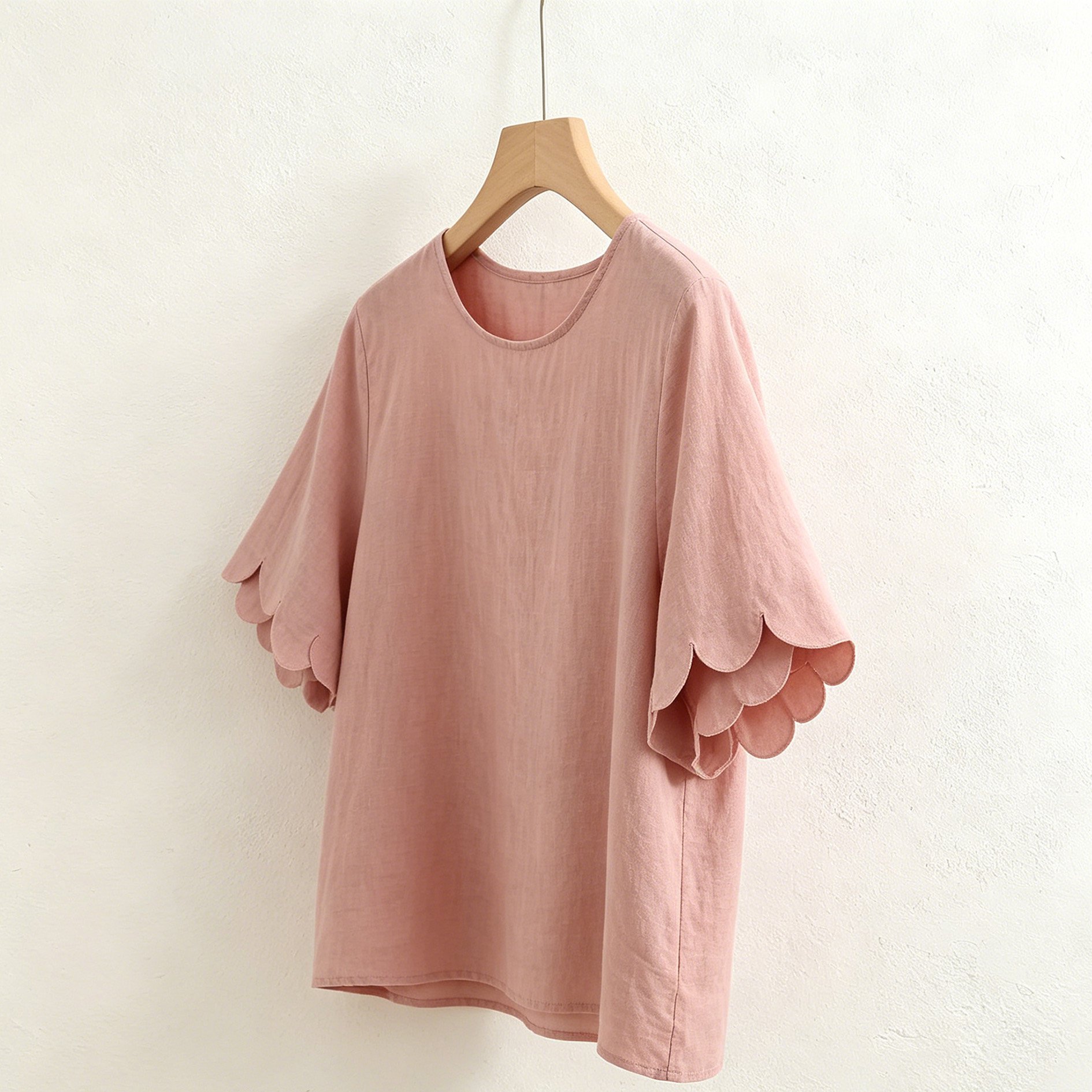 꽃잎 소매 반팔 티셔츠