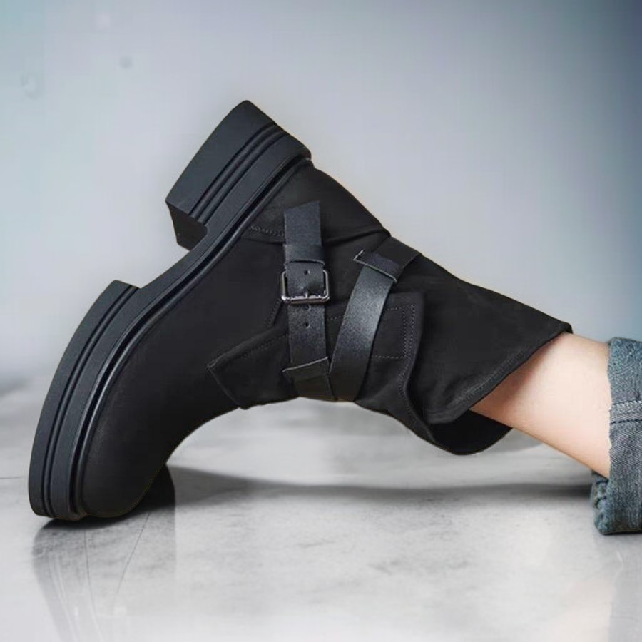 ソフトレザーのサイドジッパープラットフォームマーティンブーツ