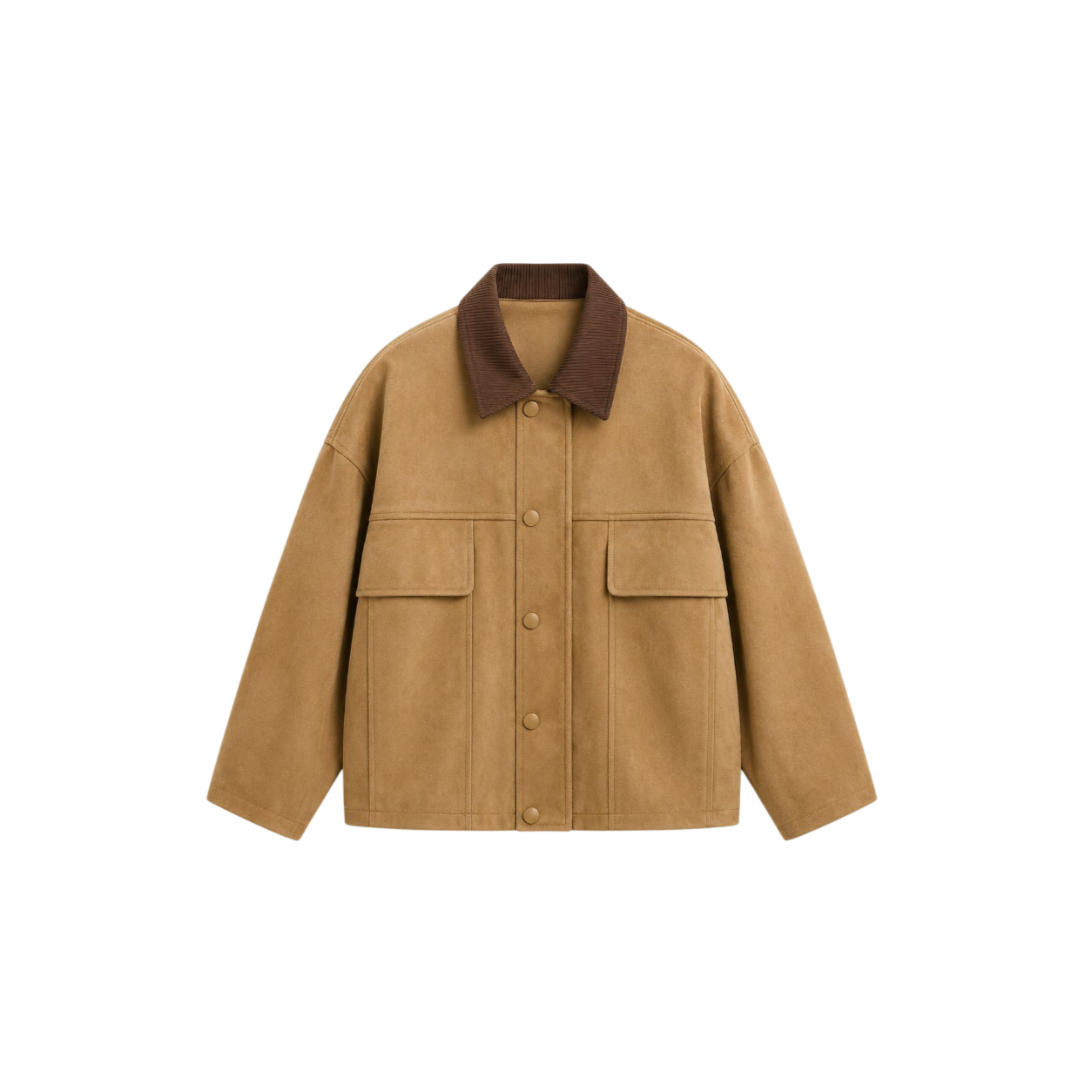 Chaqueta corta de otoño para mujer de ante en colores caramelo con botones