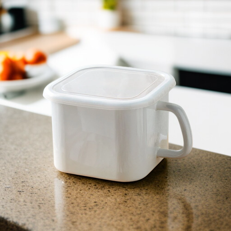 現代之家琺瑯手柄直火烹飪儲物容器白色