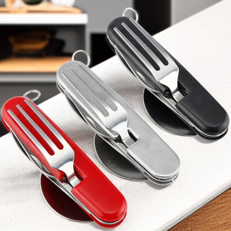 Hordozható rozsdamentes acél kültéri összecsukható villa-kanál 2 az 1-ben evőeszköz