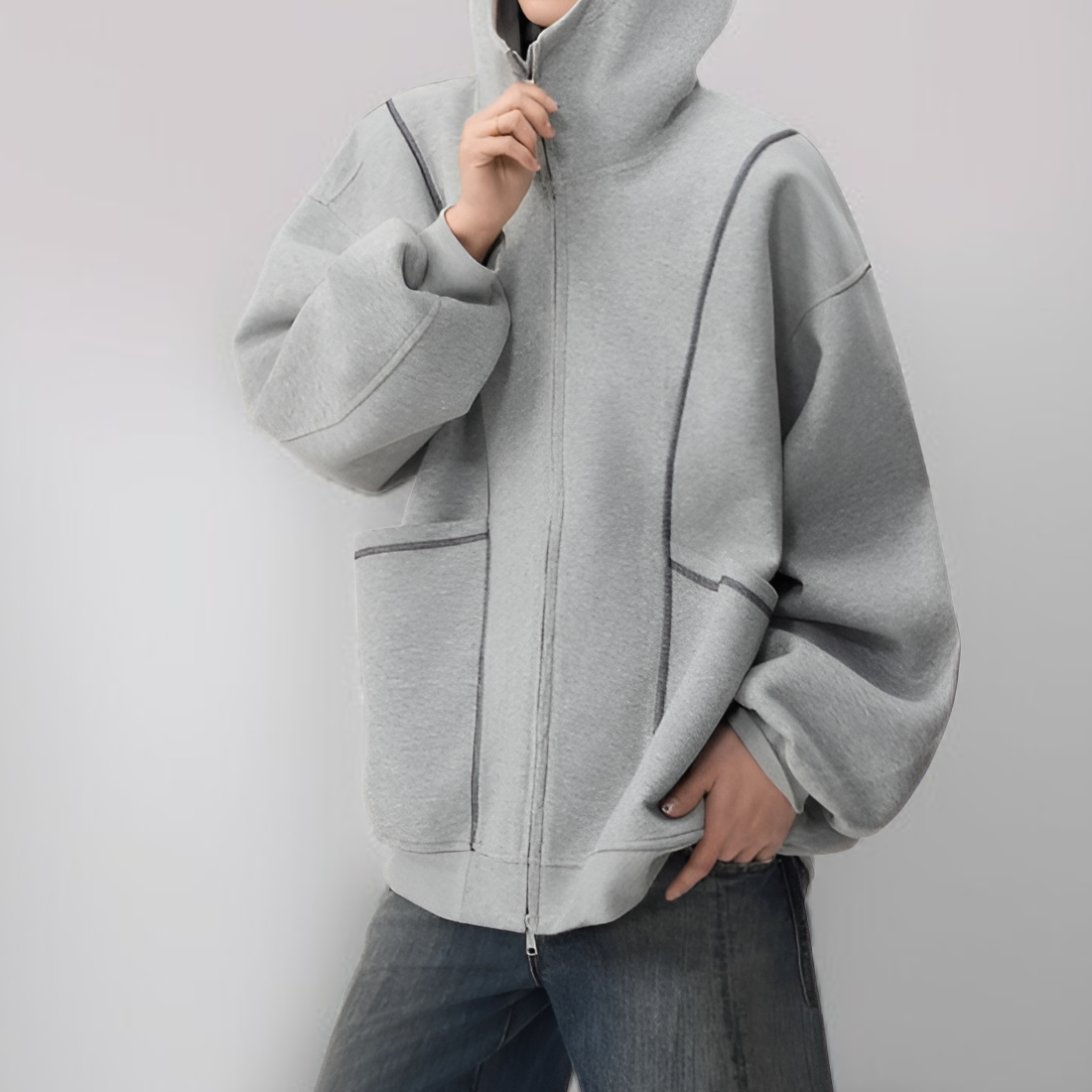 남성 루즈한 지퍼 후드 코트