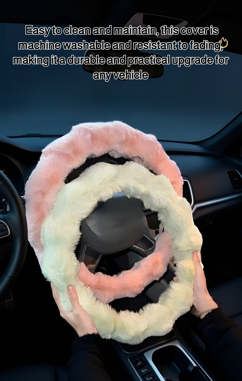 Soft velvet steering wheel cover installed on car