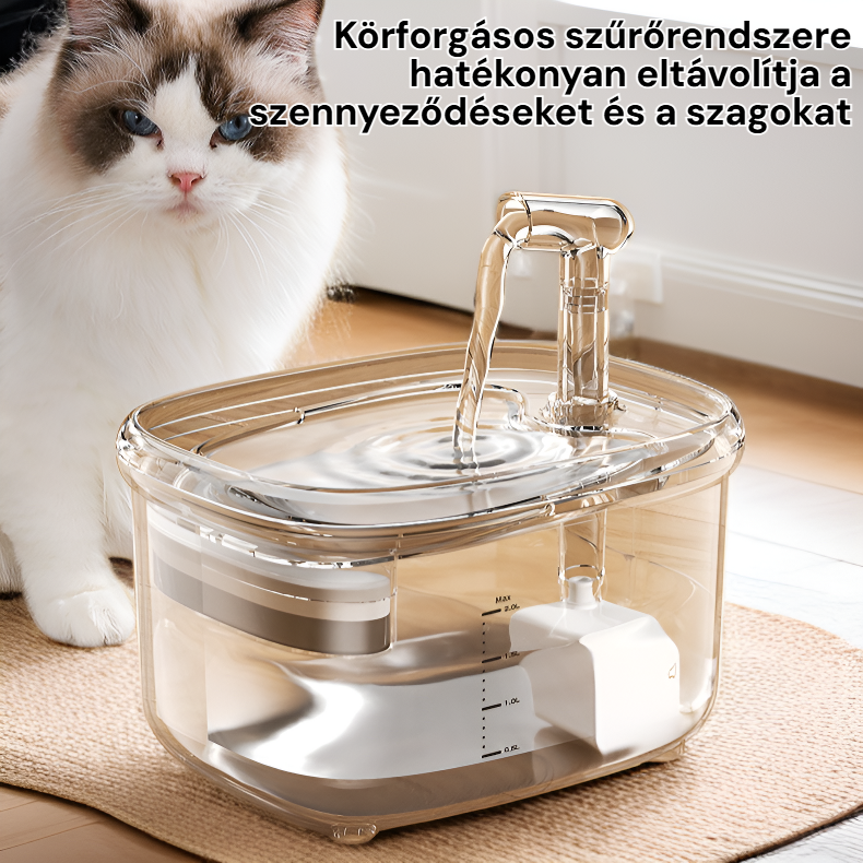 Intelligens, automata, körforgásos szűrőrendszerű kisállat itató