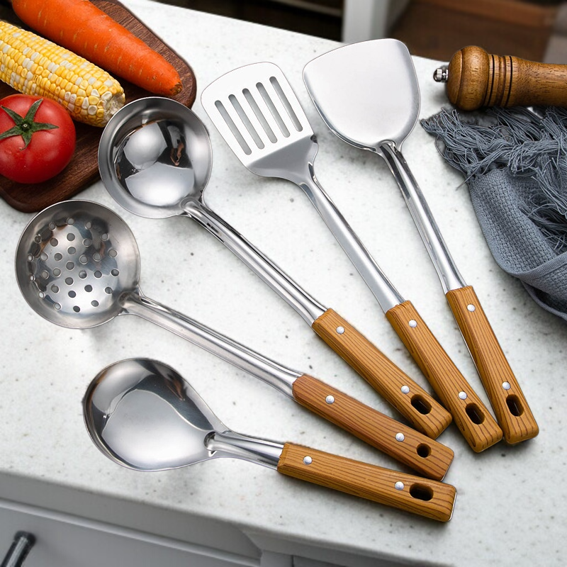 Lot de 3 ustensiles de cuisine en acier inoxydable épaissi, poignées isolantes