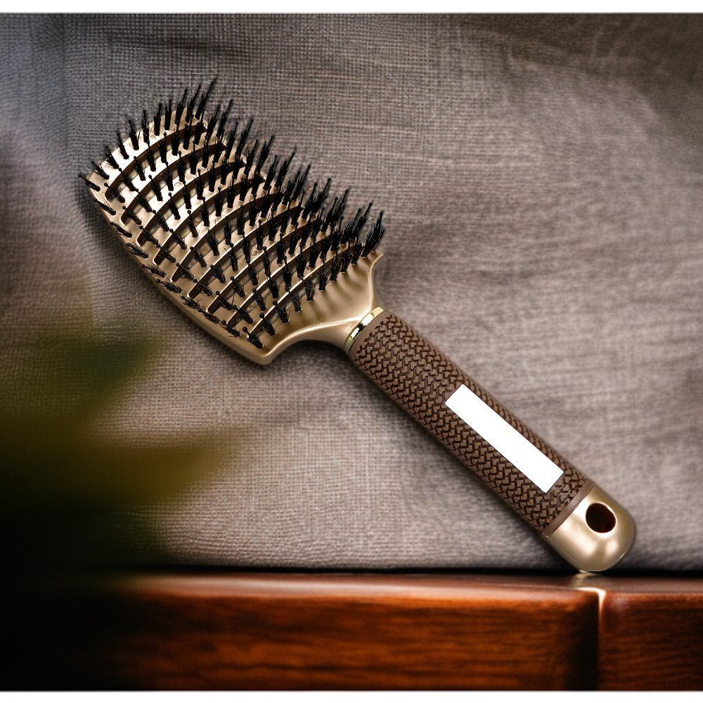 Lockenstyling-Bürste aus Wildschweinborsten, ergonomische Kopfmassagebürste, 9-reihiger Volumenkamm