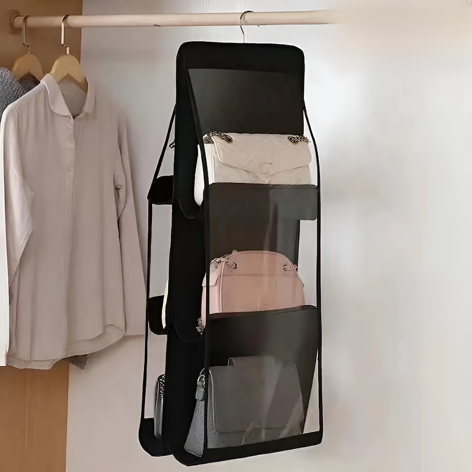 バッグ用の多層収納バッグ、家庭用防塵収納バッグ、クローゼット用の折りたたみ式レザーバッグオーガナイザー