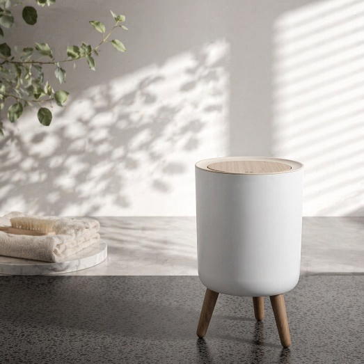Tall Wooden Style No-Bend Trash Can