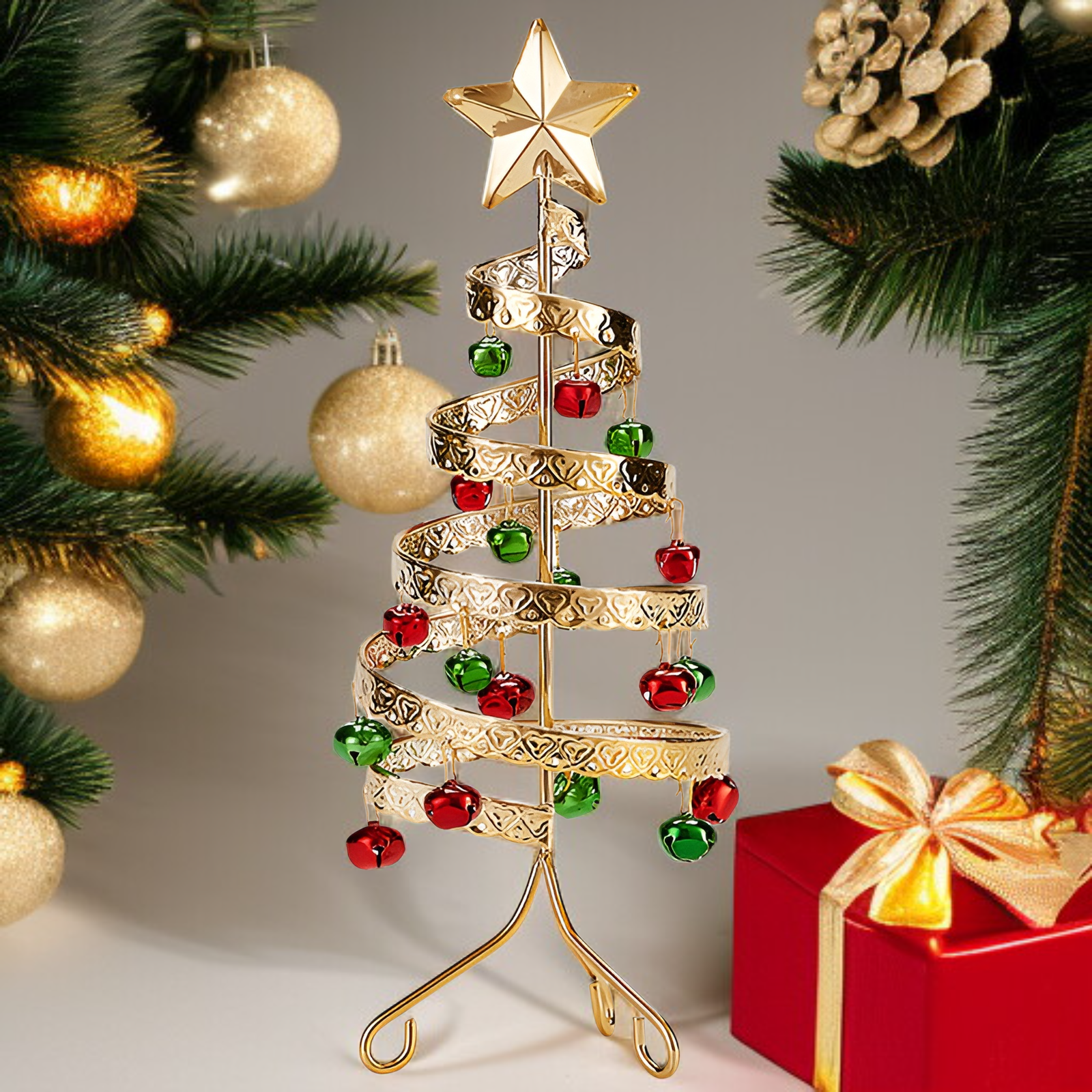 종이 달린 새로운 철제 미니 크리스마스 트리