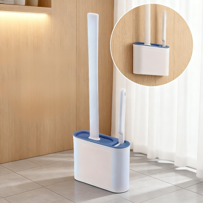 Bathroom Wall Mounted Toilet Brush Set, 2 Brushes & 1 Holder, Flexible Cleaning