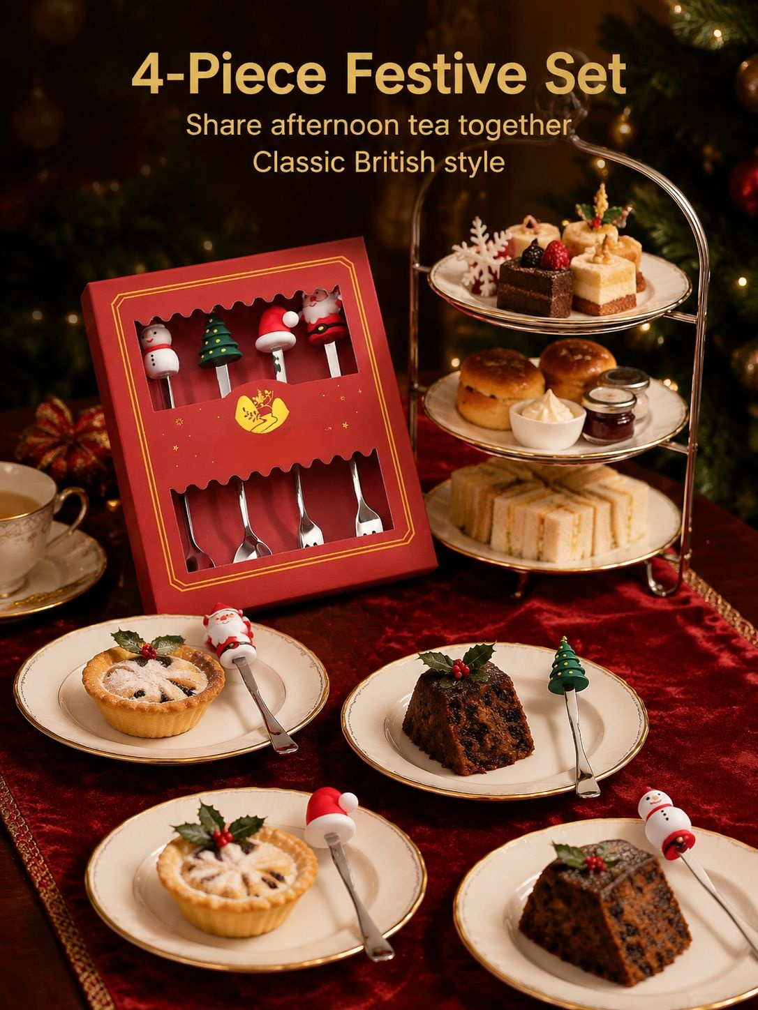 Set of colorful Christmas cartoon spoons for children