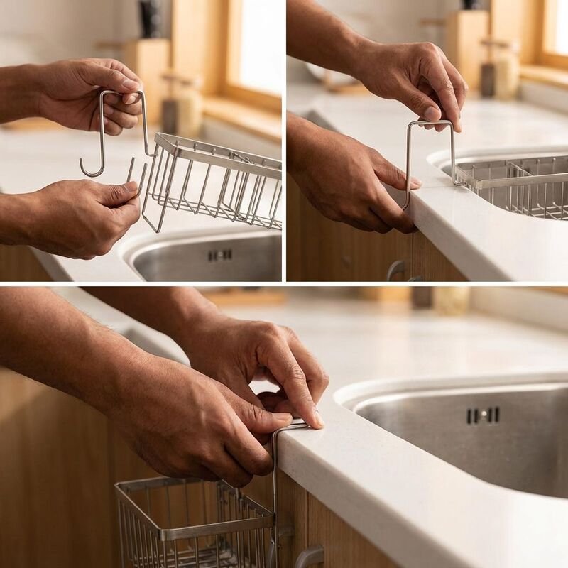 ชั้นวางของในอ่างล้างจาน ที่แขวนผ้าเช็ดจาน ฟองน้ำ ชั้นวางระบายน้ำในครัว