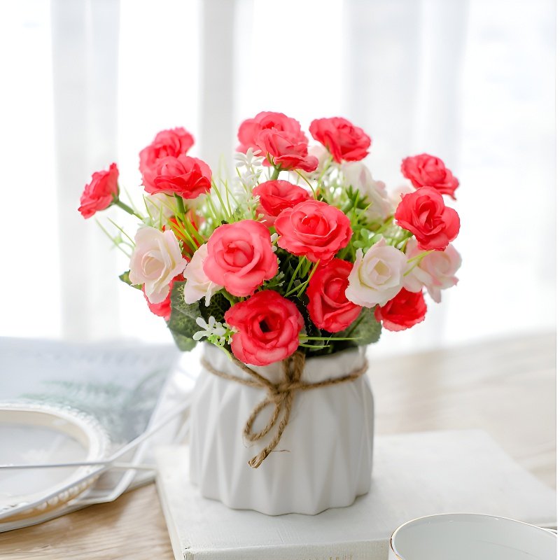 Juteseil-Deko-Vase mit künstlichen Blumen für Zuhause