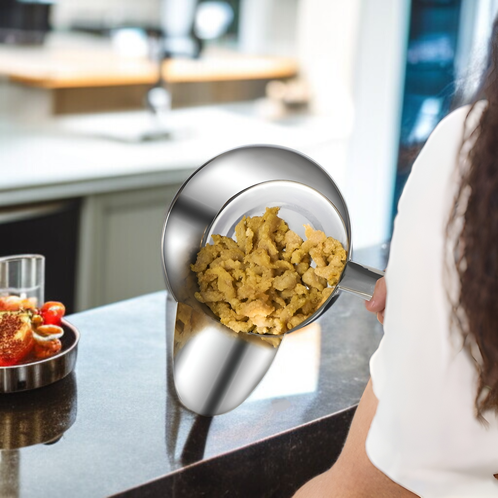 ステンレススチール製の梱包用シャベル、ダックビルスクープ、フライドチキン、ミキシングボウル、フライドポテト用梱包用スプーン、ストール、業務用袋詰め用スプーン、シャベル