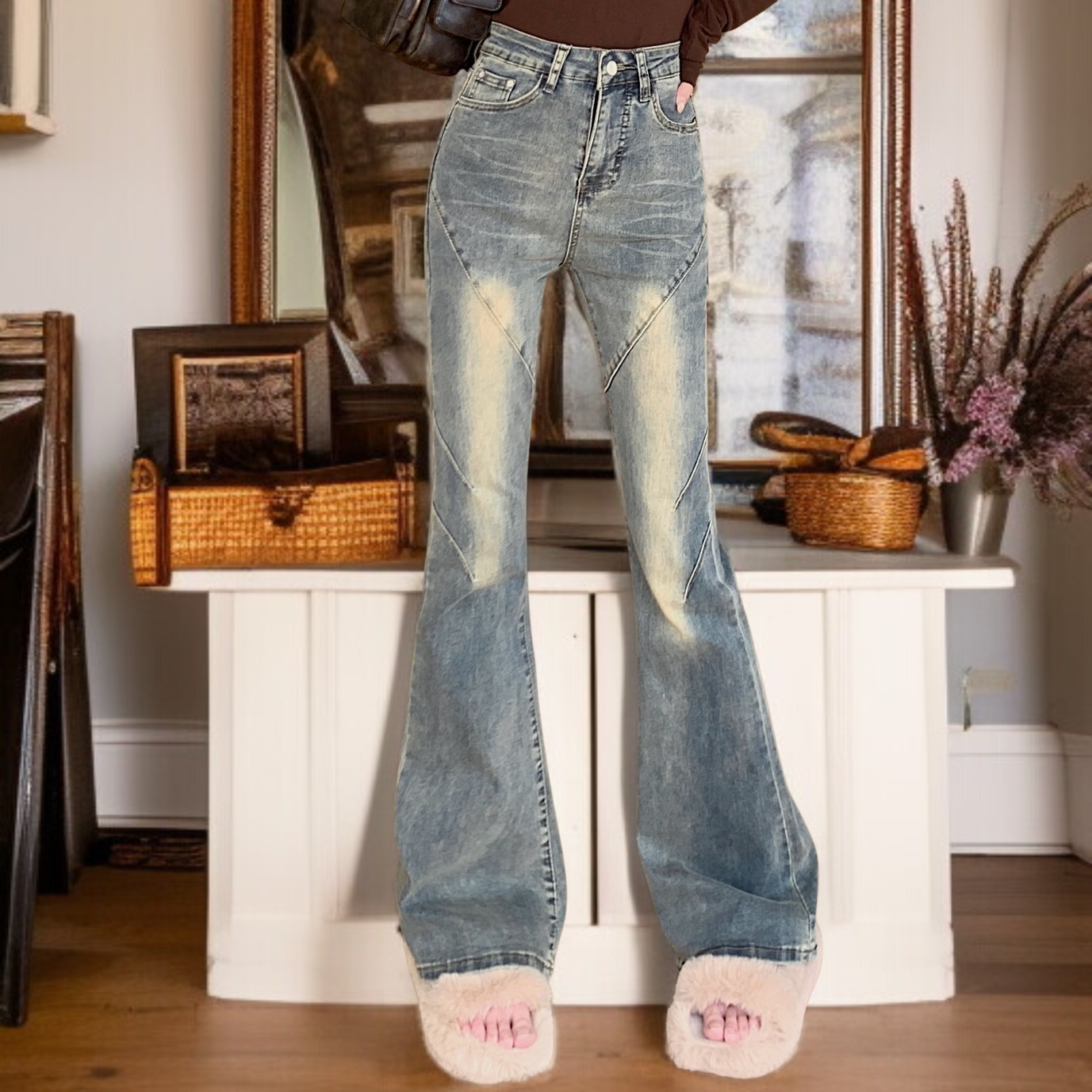 봄 신상 일자 와이드 슬리퍼 스판 부츠컷 데님 팬츠녀