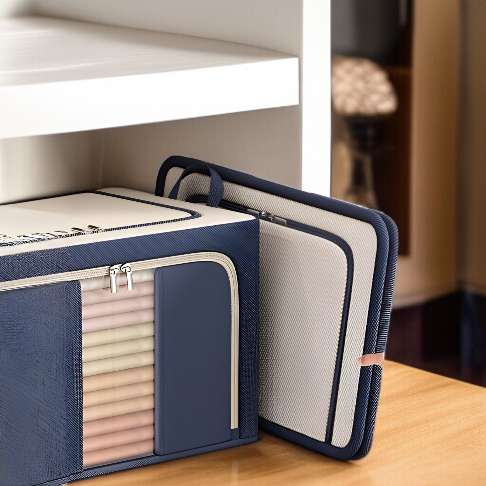 Faltbare Kleideraufbewahrungsbox mit Stahlrahmen, dreiseitige Öffnung, stapelbar, ideal für Futons