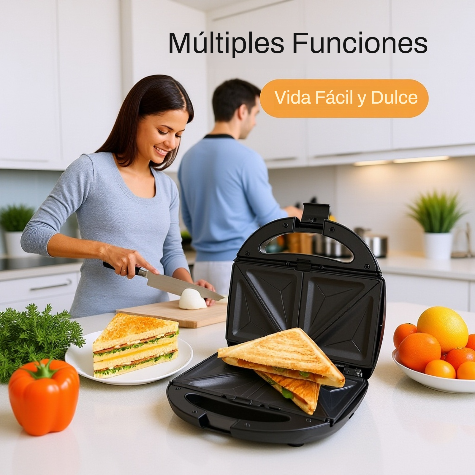 Máquina de desayuno multifuncional para sándwiches en cocina moderna