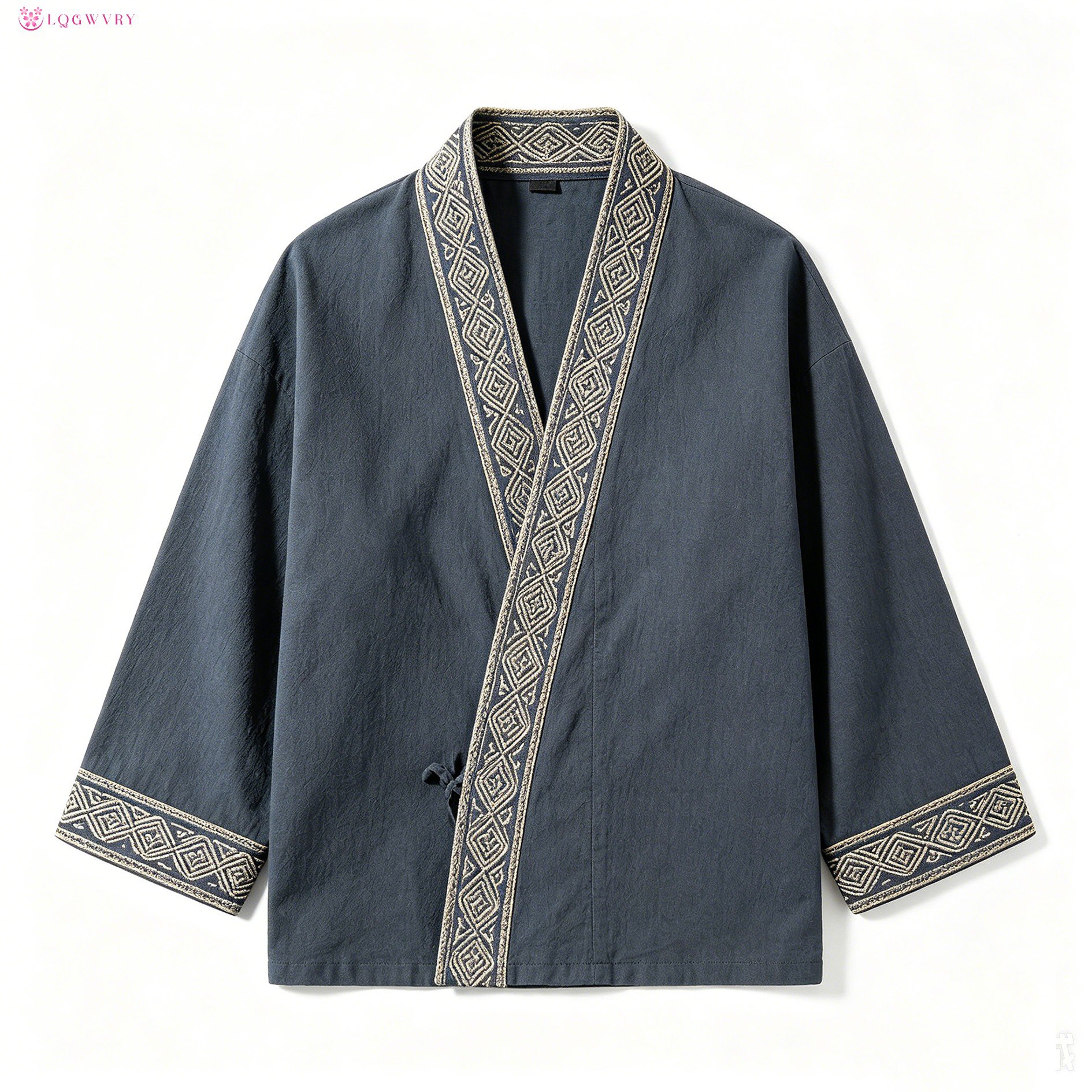 紺色の刺繍入りチャイニーズスタイルのカーディガン