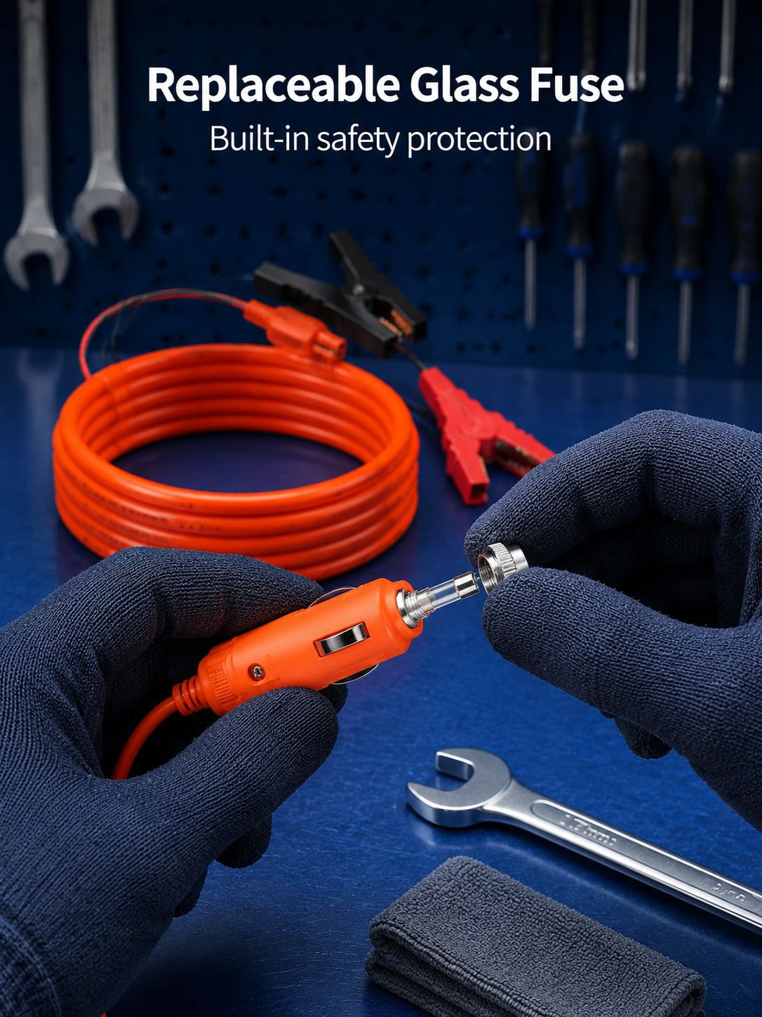 Flexible and durable car battery charging cable in use