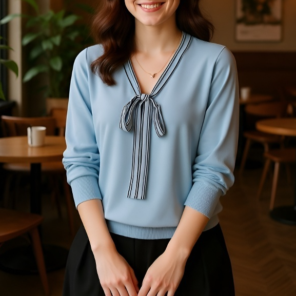 やさしいフレンチリボンニットトップス