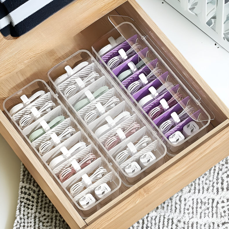 數據線收納盒桌面整理神器手機充電器