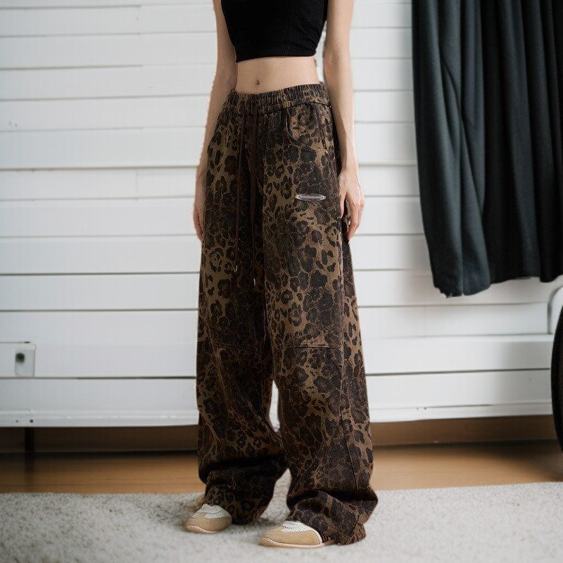 바지 여성 힙합 카고 팬츠 추동 일자 맨투맨 팬츠 캐주얼 팬츠 여자 호피 스트릿 댄스 아메리카 맨투맨