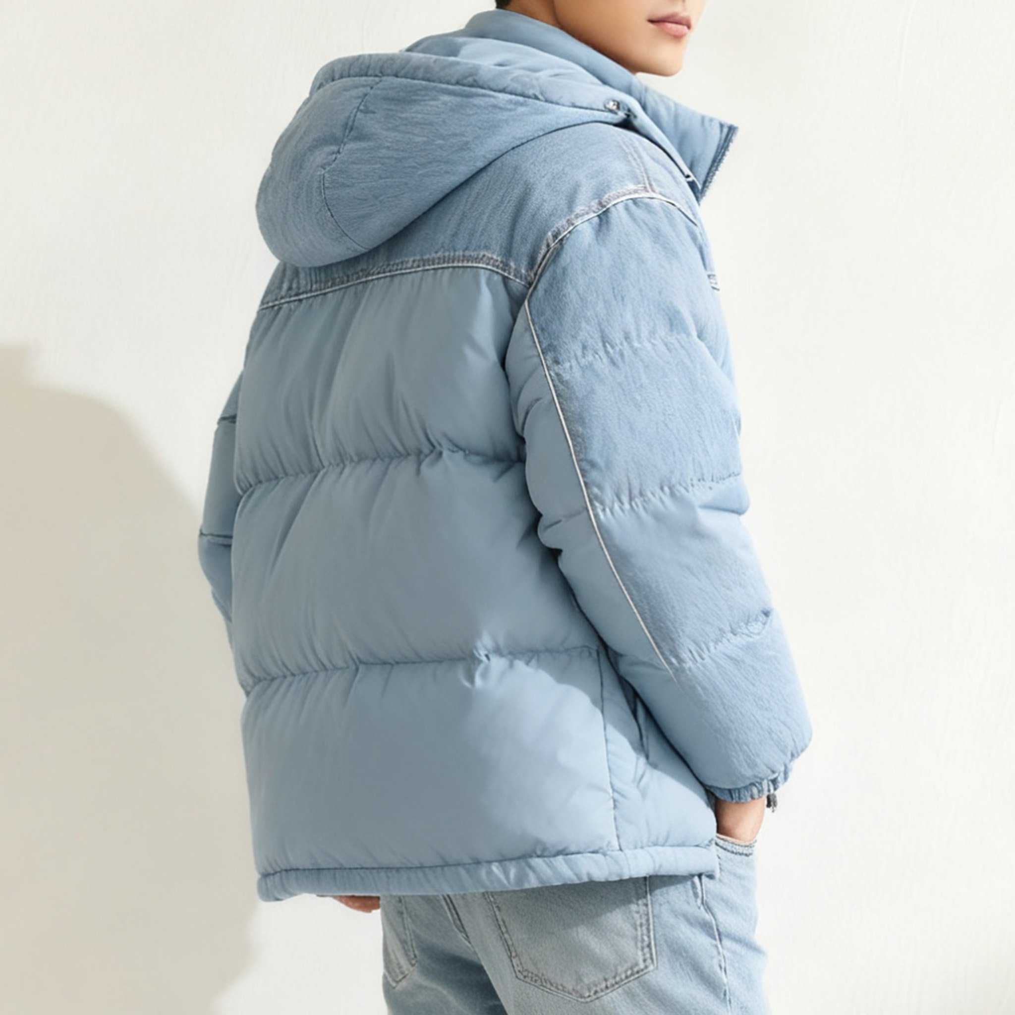 트렌디 블루 숏 다운 코트