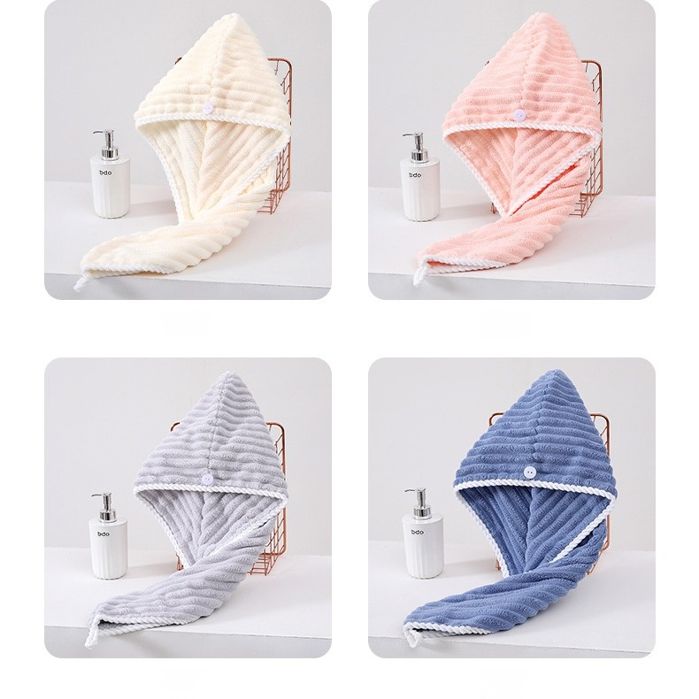 Ladies’ Thick Coral Fleece Absorbent Quick-Drying Hair Drying Cap