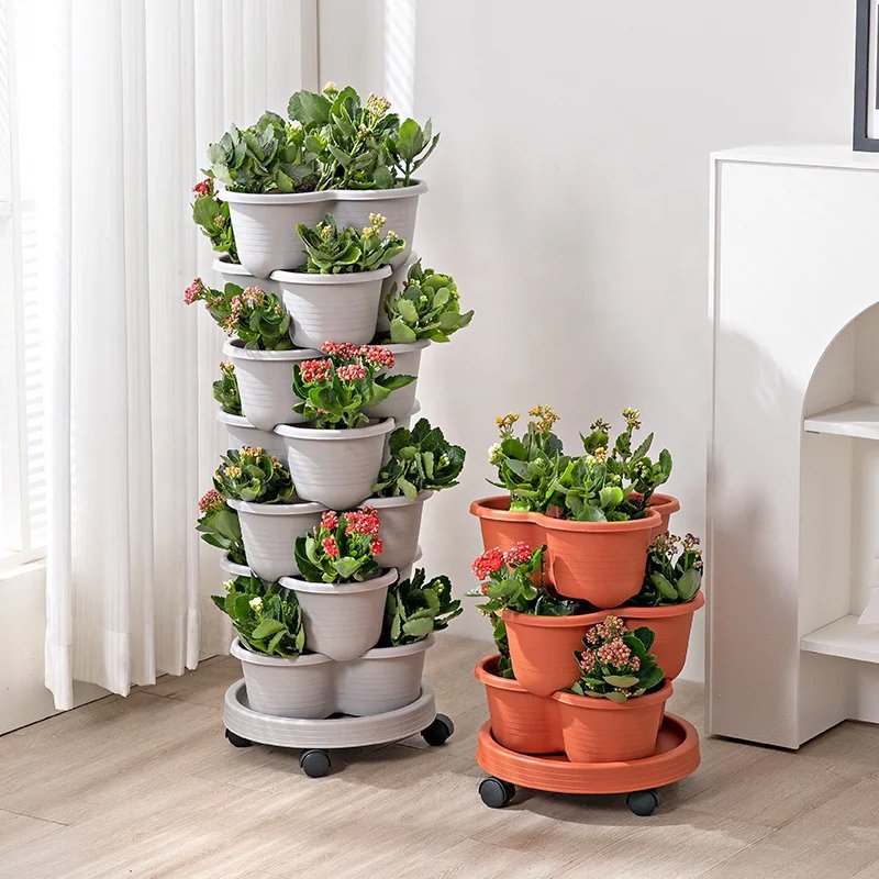 花びら垂直スタック可能プラスチック塔鉢植木鉢