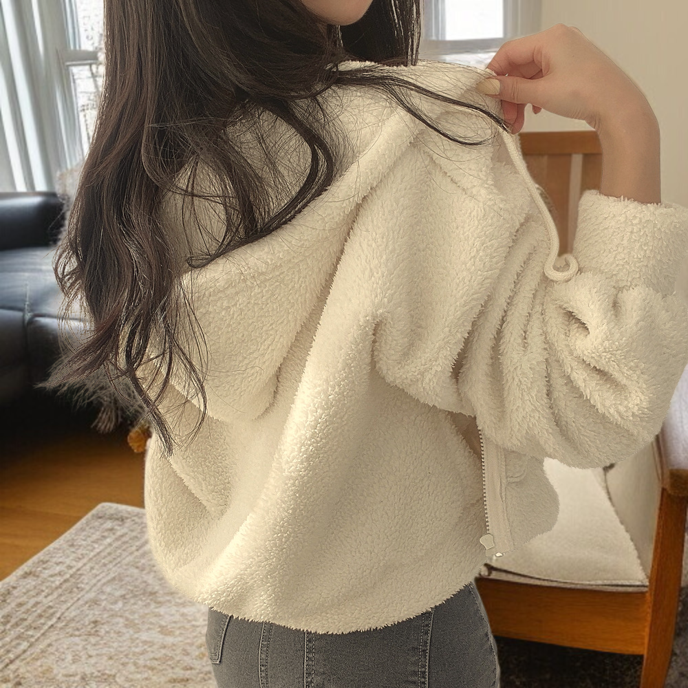 女士羊羔絨衛衣連帽外套