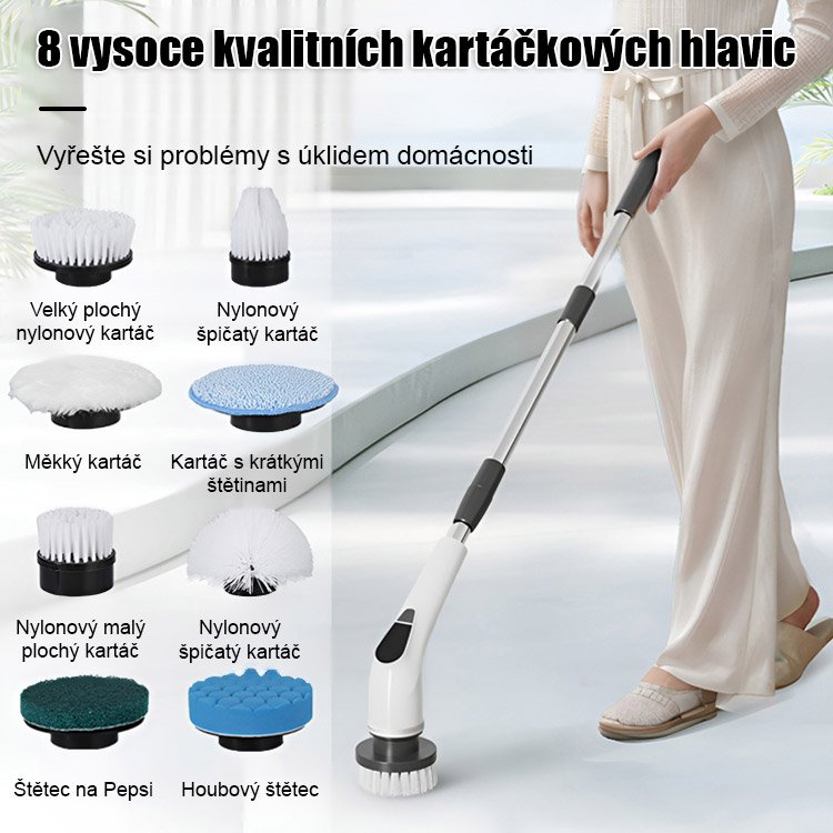 Bezdrátový elektrický čisticí kartáč s dlouhou rukojetí