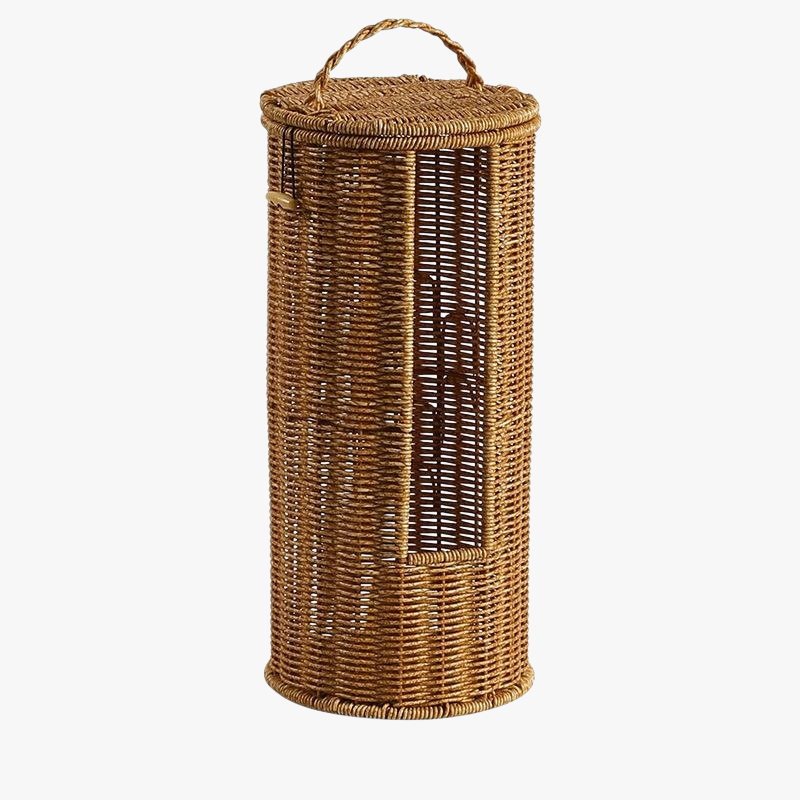 Lidded Imitation Rattan Storage Barrel Hotel Homestay Bathroom Towel Basket