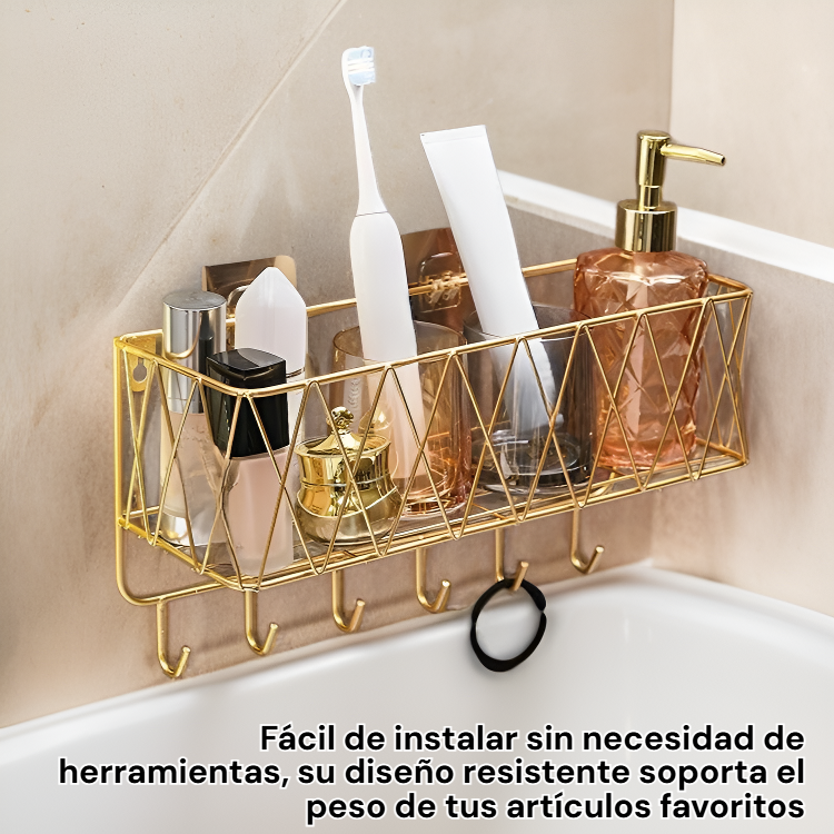 Repisa multifuncional de pared para baño, colgador de cosméticos