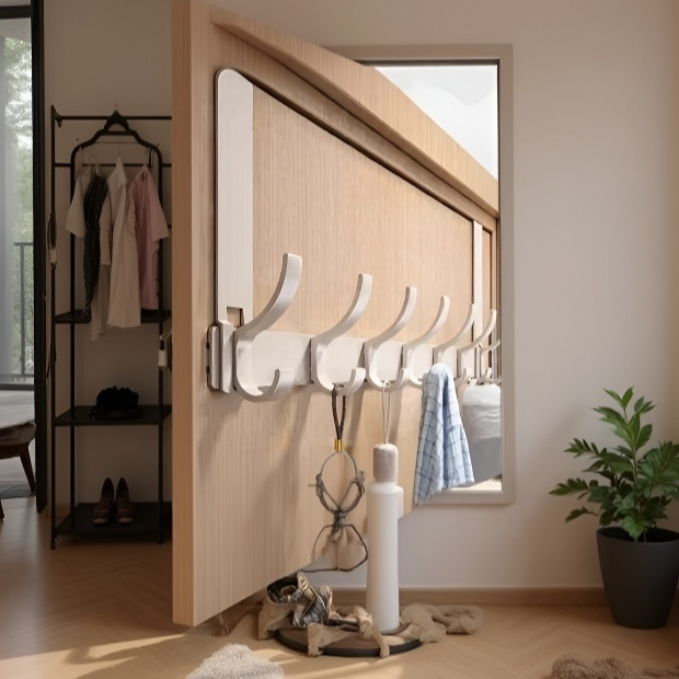 드릴이 필요 없는 매끄러운 이중 후크, 견고한 하중 지지 도어 후크