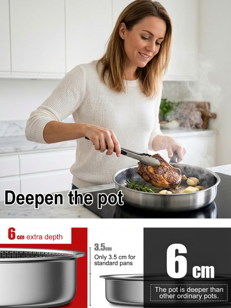 【Includes a lid】Pro Hybrid Stainless Steel Honeycomb Skillet❤️Scratch Resistant Non Stick