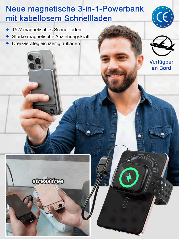 Neue magnetische 3-in-1 kabellose Schnelllade-Powerbank