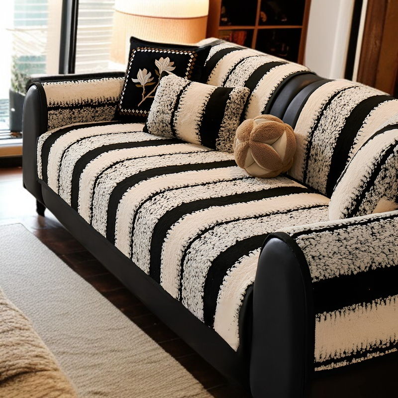 レトロなハイエンドぬいぐるみソファクッション秋と冬の厚みのあるクッション滑り止めレザーソファカバーカバー布タオル