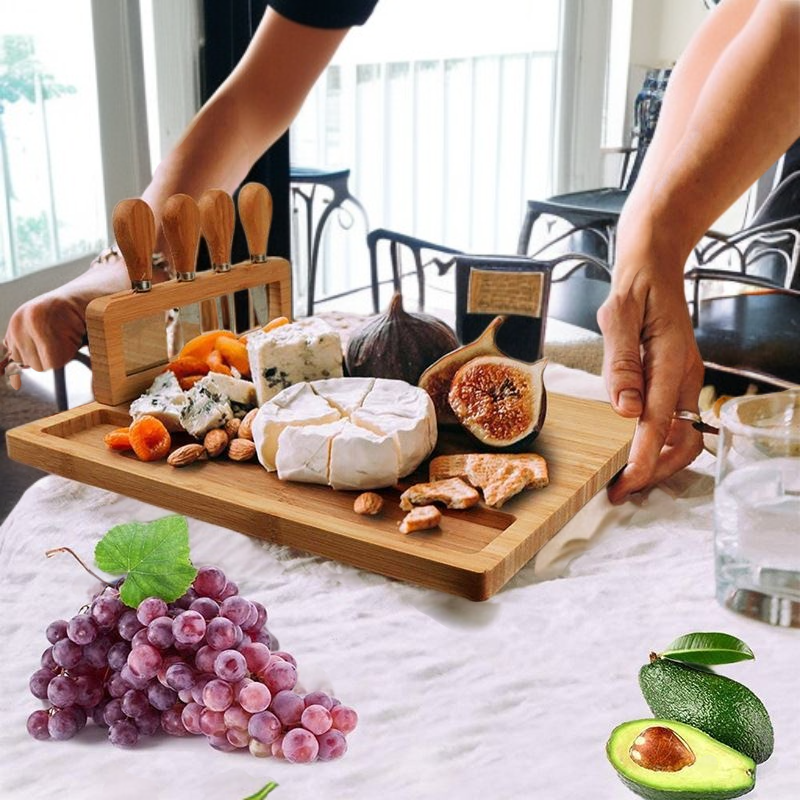 Cheese board and bread cutting board set