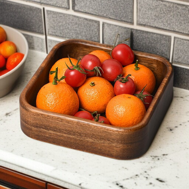 Walnut fruit plate solid wood round salad bowl plate dinner plate household fruit plate wooden tray