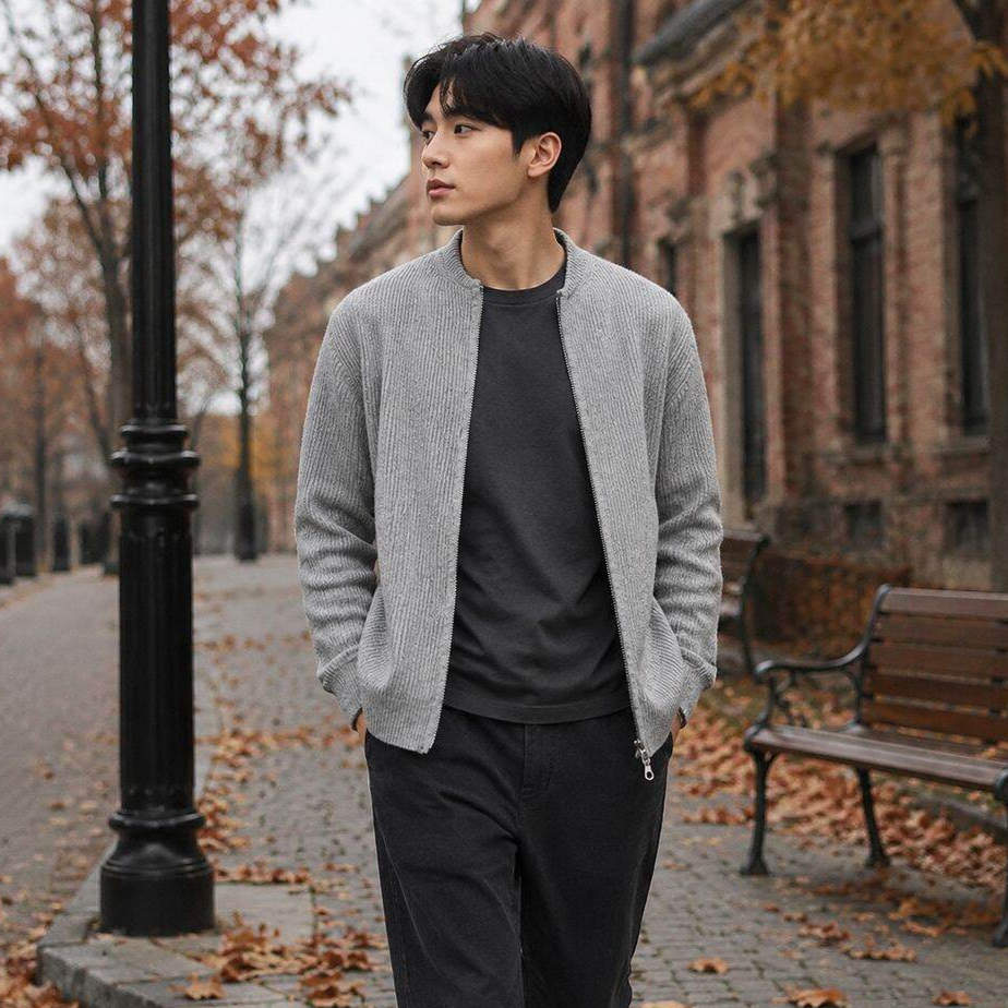 남성용 단색 니트 가디건