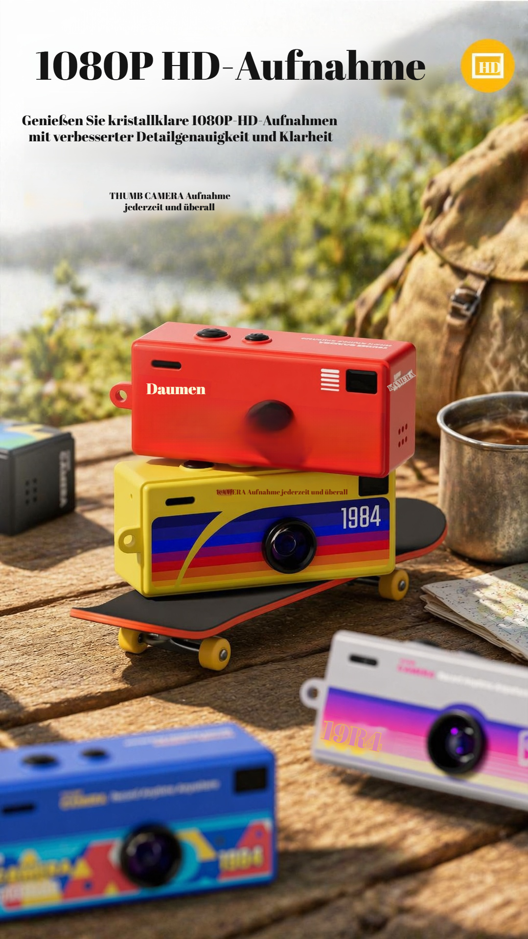 Mini-Kamera in nostalgischem Look für unterwegs