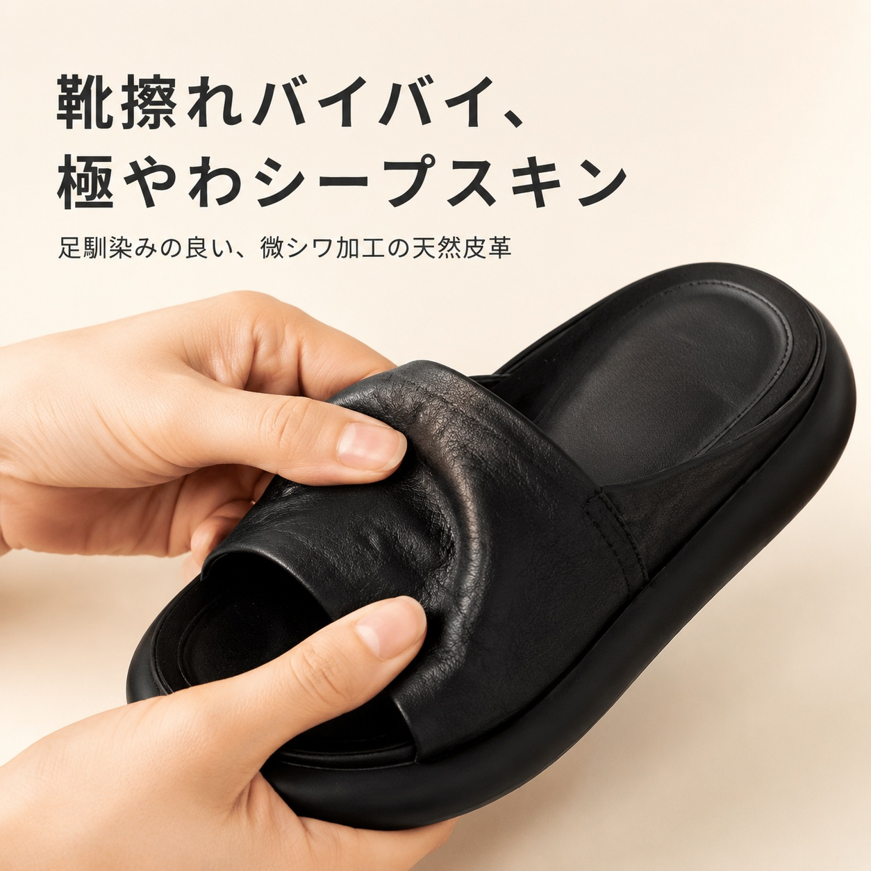 夏用羊革厚底スリッパ レディース レトロ風 外履き