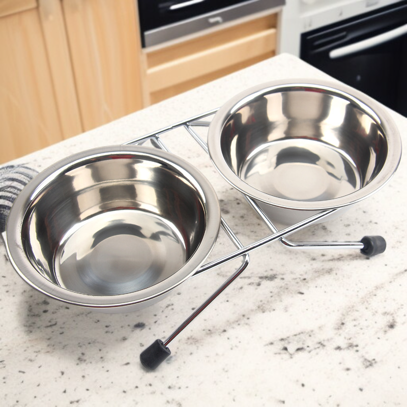  وعاء طعام الحيوانات الأليف من الستانلس ستيل 