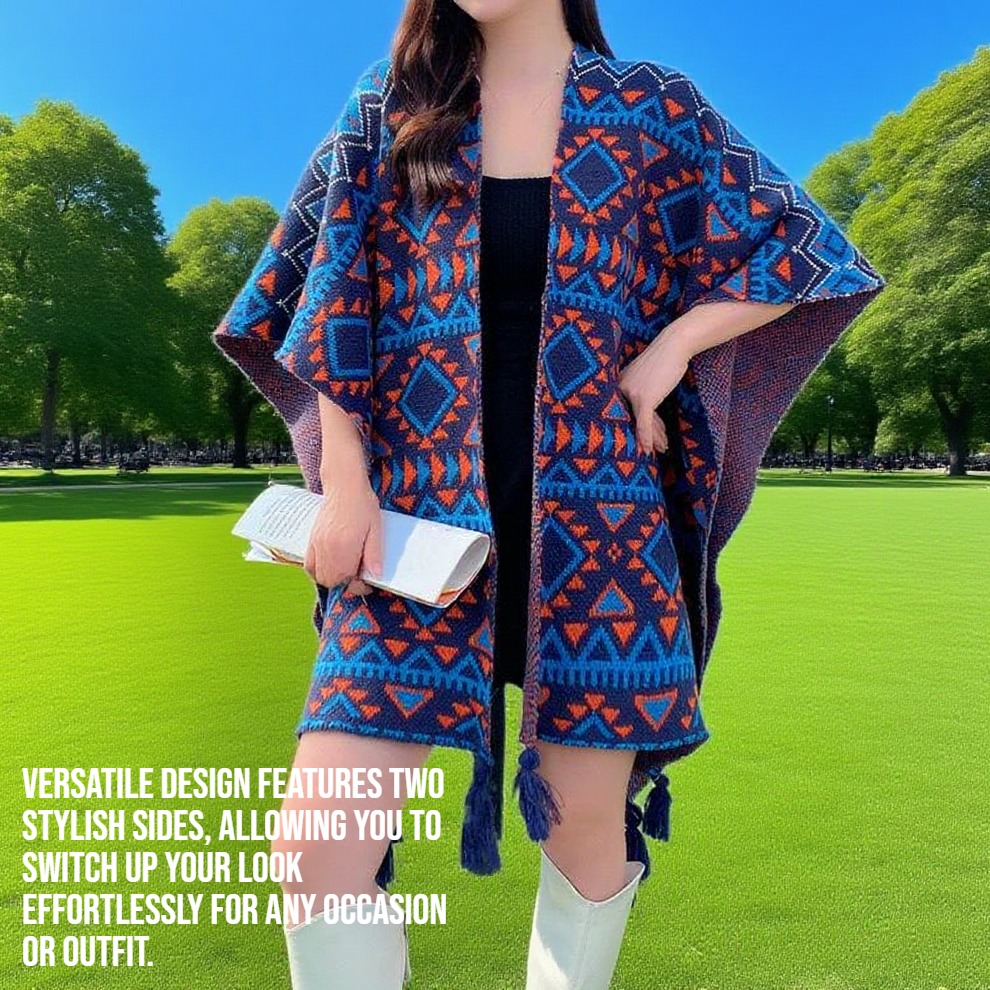 A women's woolen printed cape with two sides and a shawl