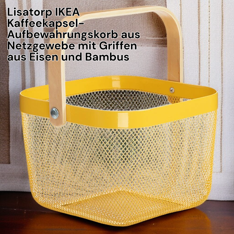 RISATORP Aufbewahrungskorb aus Metall mit Bambusgriff, geeignet für Kaffeekapseln
