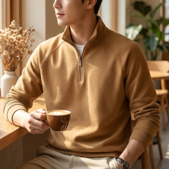 保暖刺繡男士立領半拉鏈衛衣