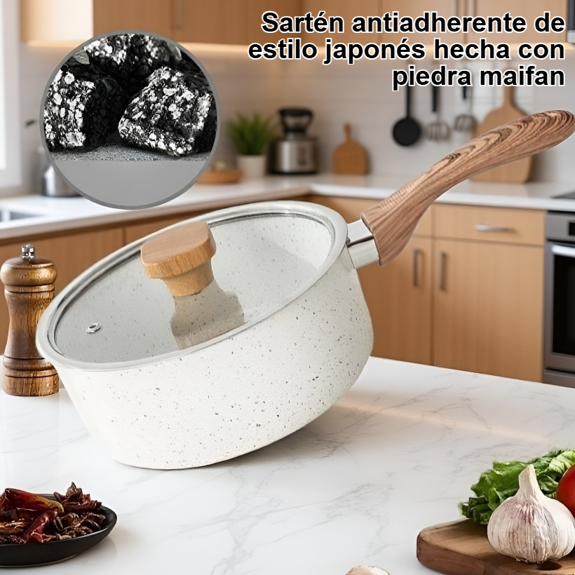 Sartén antiadherente de estilo japonés elaborada con piedra maifan.